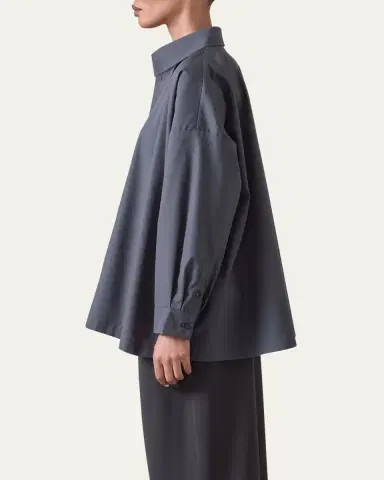 Eskandar Cotton Poplin Angle-To-Front Side Seam Shirt With Collar (Long Length) | Thumbnail 8