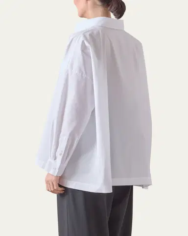 Eskandar Cotton Poplin Angle-To-Front Side Seam Shirt With Collar (Long Length) | Thumbnail 10