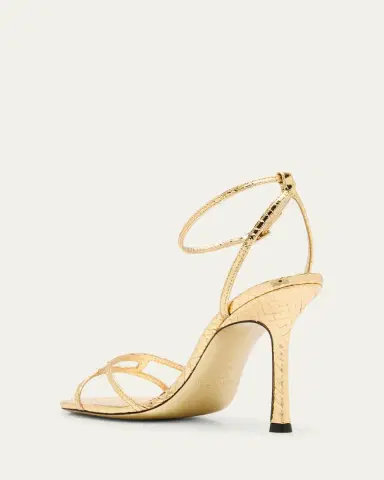 Jimmy Choo Snake-Embossed 1998 Leo Metallic Leather Ankle-Strap Sandals | Thumbnail 2