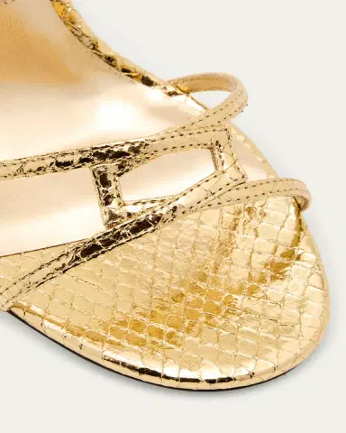 Jimmy Choo Snake-Embossed 1998 Leo Metallic Leather Ankle-Strap Sandals | Thumbnail 3
