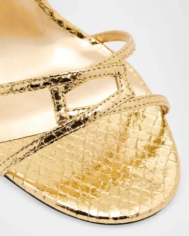 Jimmy Choo Snake-Embossed 1998 Leo Metallic Leather Ankle-Strap Sandals | Thumbnail 4
