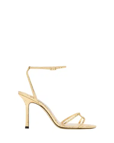 Jimmy Choo Snake-Embossed 1998 Leo Metallic Leather Ankle-Strap Sandals | Thumbnail 1