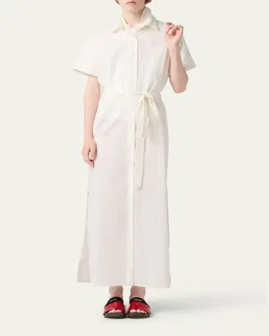 Miu Miu Batista Floral Embroidered Short-Sleeve Belted Maxi Shirtdress | Thumbnail 2