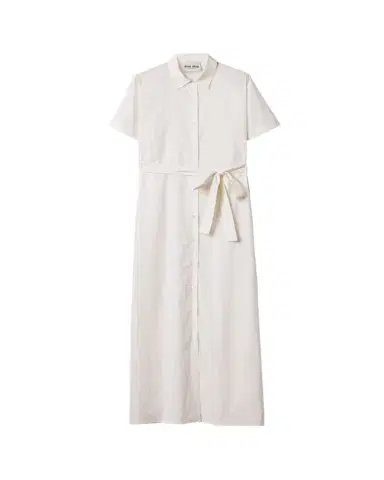 Miu Miu Batista Floral Embroidered Short-Sleeve Belted Maxi Shirtdress | Thumbnail 1