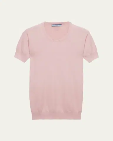Prada Silk-Cotton Short-Sleeve Sweater | Thumbnail 4 Prada Silk-Cotton Short-Sleeve Sweater | Thumbnail 4