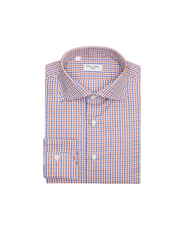 Men's Cotton Micro-Gingham Spread-Collar Sport Shirt