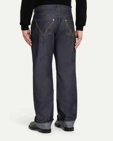 Bottega Veneta Men's Rinsed Denim Intreccio-Pocket Jeans | Thumbnail 7