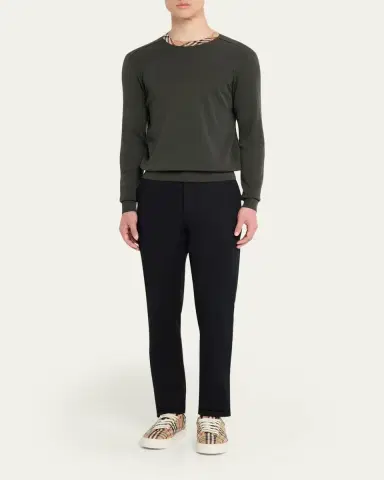 Burberry Men's Wool Knit Check-Trim Crewneck Sweater | Thumbnail 2