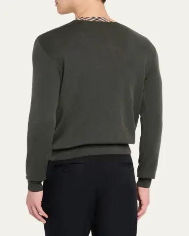Burberry Men's Wool Knit Check-Trim Crewneck Sweater | Thumbnail 3