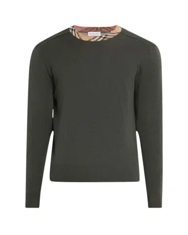 Burberry Men's Wool Knit Check-Trim Crewneck Sweater | Thumbnail 1