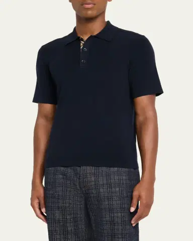 Burberry Men's Wool Knit Check-Placket Polo Shirt | Thumbnail 4 Burberry Men's Wool Knit Check-Placket Polo Shirt | Thumbnail 4