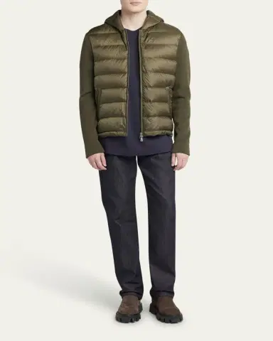 Moncler Men's Padded Nylon Knit-Sleeve Hooded Cardigan | Thumbnail 2