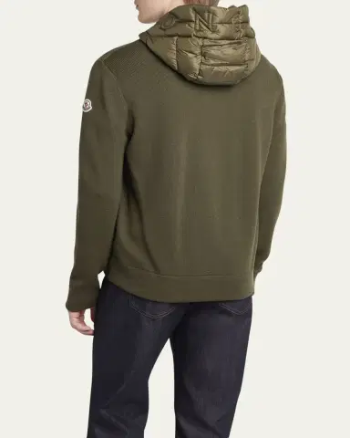 Moncler Men's Padded Nylon Knit-Sleeve Hooded Cardigan | Thumbnail 3