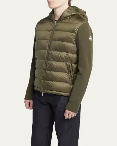 Moncler Men's Padded Nylon Knit-Sleeve Hooded Cardigan | Thumbnail 4