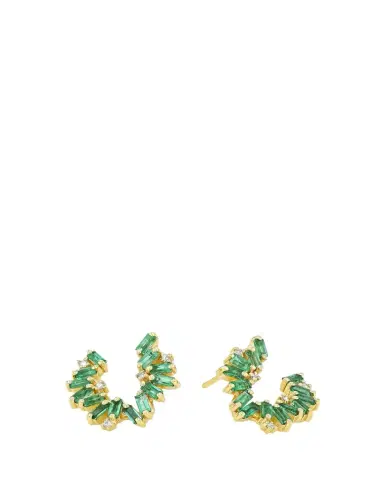 Suzanne Kalan 18K Yellow Gold Bold Burst Emerald Sideways Mini Hoop Earrings | Thumbnail 1 Suzanne Kalan 18K Yellow Gold Bold Burst Emerald Sideways Mini Hoop Earrings | Thumbnail 1
