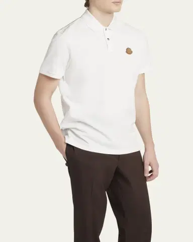 Moncler Men's Leather-Emblem Polo Shirt | Thumbnail 4 Moncler Men's Leather-Emblem Polo Shirt | Thumbnail 4