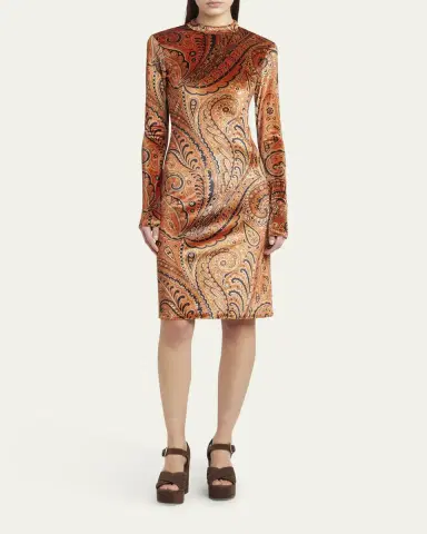 Etro Long-Sleeve Velvet Paisley Dress | Thumbnail 4 Etro Long-Sleeve Velvet Paisley Dress | Thumbnail 4