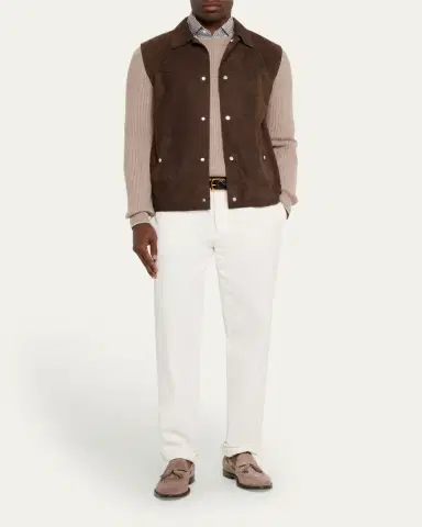 Brunello Cucinelli Men's Cashmere English Rib Crewneck Sweater | Thumbnail 2