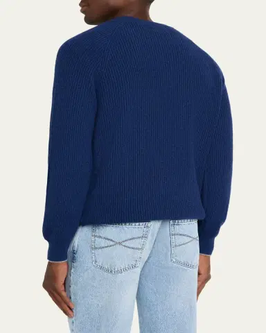 Brunello Cucinelli Men's Cashmere English Rib Crewneck Sweater | Thumbnail 7