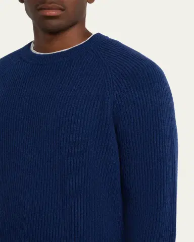 Brunello Cucinelli Men's Cashmere English Rib Crewneck Sweater | Thumbnail 9