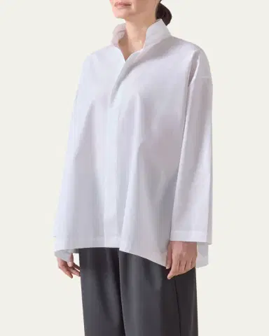 Eskandar Slim A-Line Double Stand Collar Shirt with Stepped Insert (Long Length) | Thumbnail 2 Eskandar Slim A-Line Double Stand Collar Shirt with Stepped Insert (Long Length) | Thumbnail 2