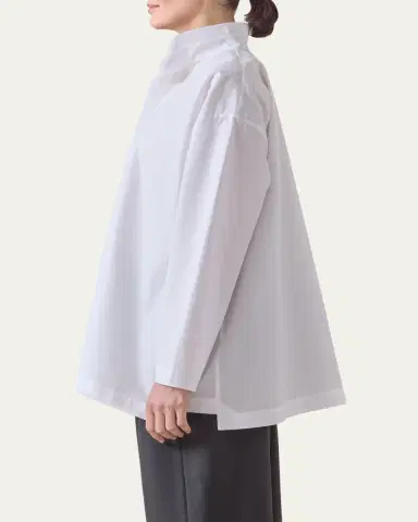 Eskandar Slim A-Line Double Stand Collar Shirt with Stepped Insert (Long Length) | Thumbnail 4 Eskandar Slim A-Line Double Stand Collar Shirt with Stepped Insert (Long Length) | Thumbnail 4