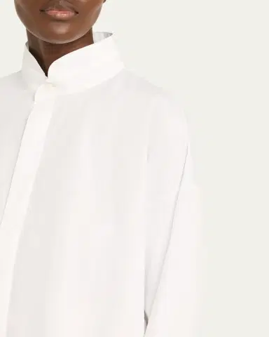 Eskandar Slim A-Line Double Stand Collar Shirt with Stepped Insert (Long Length) | Thumbnail 5 Eskandar Slim A-Line Double Stand Collar Shirt with Stepped Insert (Long Length) | Thumbnail 5
