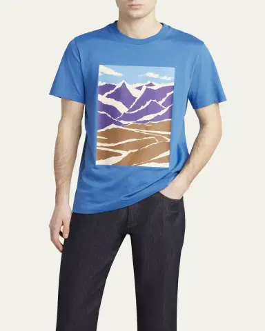 Moncler Men's Cotton Landscape-Print Graphic T-Shirt | Thumbnail 4