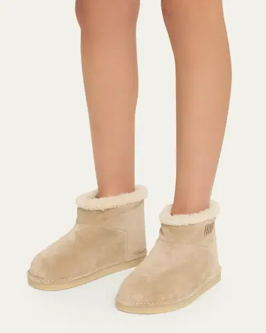Miu Miu Suede Shearling-Lined Booties | Thumbnail 2