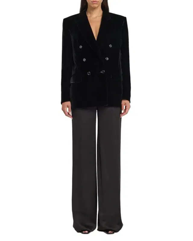 Velvet Double-Breasted Blazer