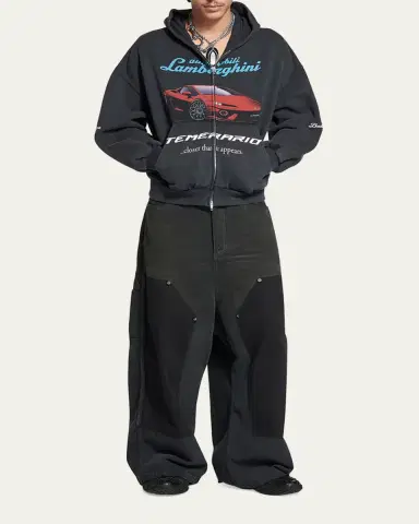 Balenciaga Men's Distressed Wide-Leg Carpenter Pants | Thumbnail 2 Balenciaga Men's Distressed Wide-Leg Carpenter Pants | Thumbnail 2