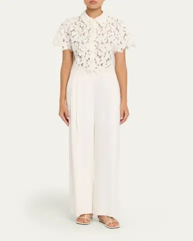 Simkhai Marjorie Short-Sleeve Lace Camp Shirt | Thumbnail 2 Simkhai Marjorie Short-Sleeve Lace Camp Shirt | Thumbnail 2