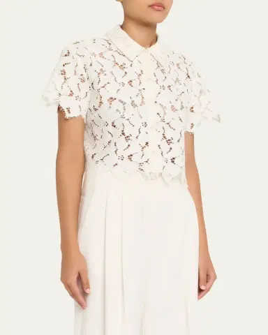 Simkhai Marjorie Short-Sleeve Lace Camp Shirt | Thumbnail 4 Simkhai Marjorie Short-Sleeve Lace Camp Shirt | Thumbnail 4