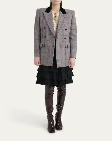 Chloé Check Wool Velvet-Trim Double-Breasted Jacket | Thumbnail 2 Chloé Check Wool Velvet-Trim Double-Breasted Jacket | Thumbnail 2