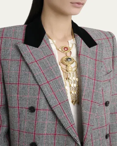 Chloé Check Wool Velvet-Trim Double-Breasted Jacket | Thumbnail 5 Chloé Check Wool Velvet-Trim Double-Breasted Jacket | Thumbnail 5