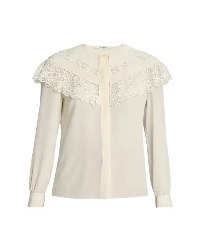 Chloe Lace Ruffle Silk Blouse