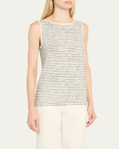 MAJESTIC FILATURES Stretch Linen Stripe Boat-Neck Tank Top | Thumbnail 4 MAJESTIC FILATURES Stretch Linen Stripe Boat-Neck Tank Top | Thumbnail 4