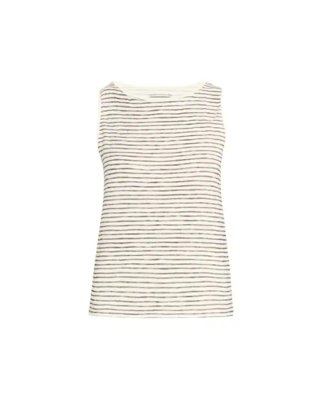 Stretch Linen Stripe Boat-Neck Tank Top
