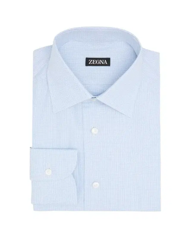 Men's Cotton Mini-Plaid Dress Shirt