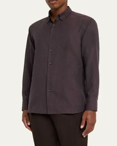 Brioni Men's Cotton Flannel Button-Down Shirt | Thumbnail 8