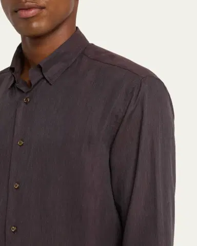 Brioni Men's Cotton Flannel Button-Down Shirt | Thumbnail 9