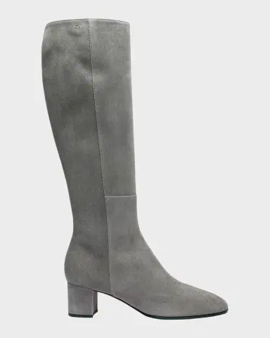 Santoni Suede Block Heel Knee Boots | Thumbnail 2