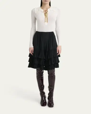 Chloé Lace-Collar Superfine Wool Rib Knit Top | Thumbnail 2