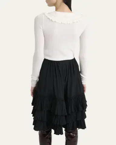 Chloé Lace-Collar Superfine Wool Rib Knit Top | Thumbnail 3