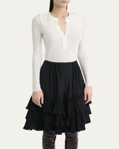 Chloé Lace-Collar Superfine Wool Rib Knit Top | Thumbnail 4