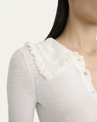 Chloé Lace-Collar Superfine Wool Rib Knit Top | Thumbnail 5