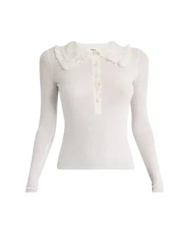 Chloé Lace-Collar Superfine Wool Rib Knit Top | Thumbnail 1