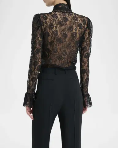 Chloé Tie-Neck Lace Button-Down Blouse | Thumbnail 2