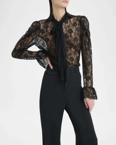 Chloé Tie-Neck Lace Button-Down Blouse | Thumbnail 3
