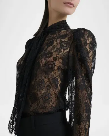 Chloé Tie-Neck Lace Button-Down Blouse | Thumbnail 4